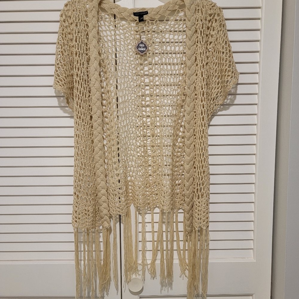 NWT open-knit boho sweater with fringe